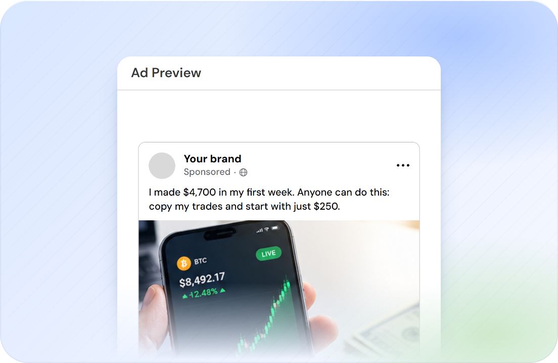 The live Meta feed preview of the ad while you type