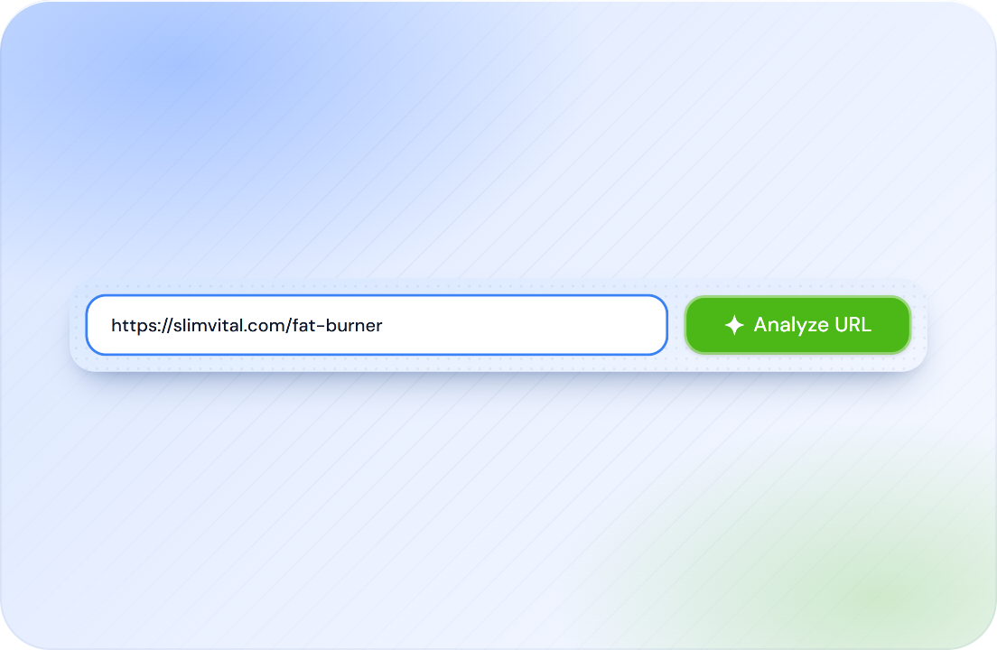 A landing page URL pasted into the URL Checker with the Analyze URL button